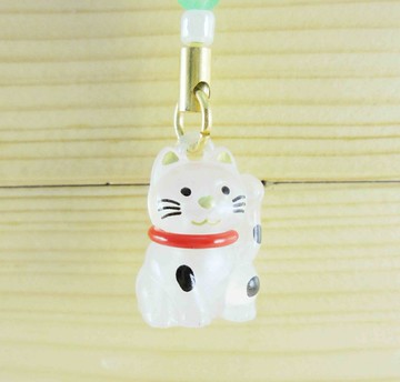 【震撼精品百貨】招財貓 招き猫 招財貓手機吊飾/繩-珠白大眼 震撼日式精品百貨