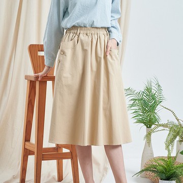 Hana Mokuba 鬆緊腰層次造型口袋純棉A字裙