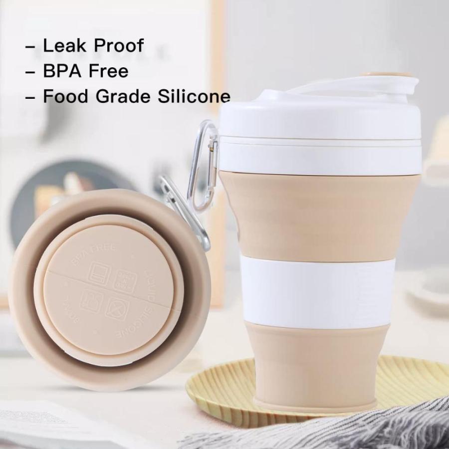 600 ml Collapsible Travel Cup with Lid  Straw, 20.3 oz Foldable Coffee Mug