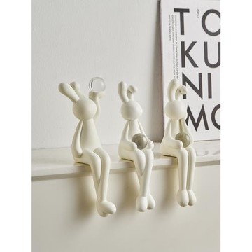 奶油風裝飾品長耳兔子坐姿擺件高級感小眾客廳電視柜新家軟裝好物