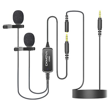 CKMOVA 全向電容式雙頭領夾式麥克風 適用手機/相機/混音器/PC電腦 降噪清晰音質  LCM6D  黑色