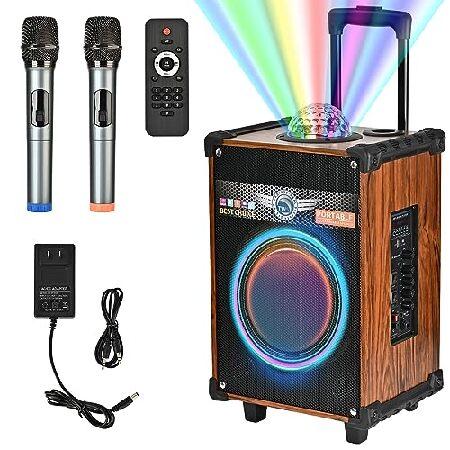 40W Karaoke Machine, Portable Bluetooth Speaker with Wireless Microphones, Karaoke Machine with Party Lights,Echo Treble Bass Adjustment, 並行輸入品