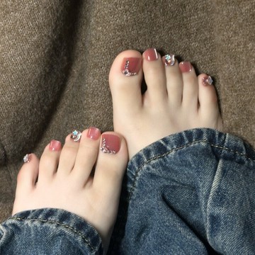 💚Hannah💛新品發售夏季新款腳趾甲穿戴甲粉色鑲鑽腳甲片手工甲甲美甲片成品