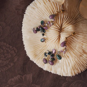 幻彩淚滴 捷克珠垂墜耳環 粉紫