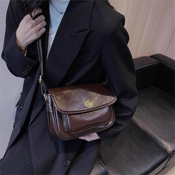 法國MK復古郵差包女2025新款高級感真皮小方包今年流行單肩斜挎包