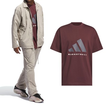 Adidas ADI BB TEE 男款 女款 咖啡紅色 寬鬆 圓領 棉質 運動 休閒 短袖 JD6128