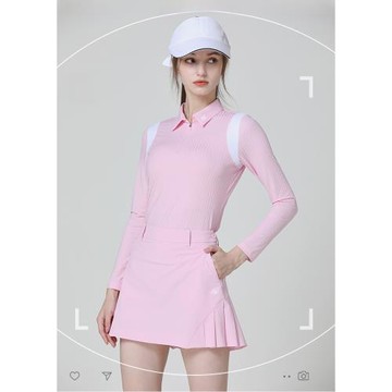 樂為高爾夫套裝女裝長袖上衣短裙服裝女高端百褶裙半身裙秋冬新品