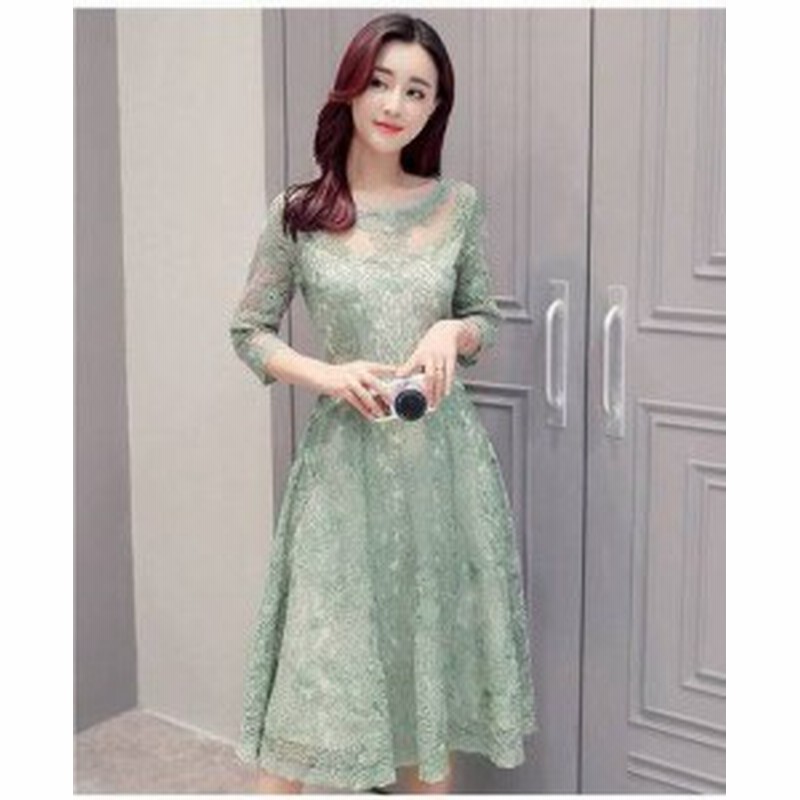 パーティドレス 総レース ミモレ丈 袖あり 七分袖 40代 グリーン 春夏 結婚式 お呼ばれ 花刺繍 エレガント 上品 B099 通販 Lineポイント最大1 0 Get Lineショッピング
