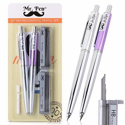 Mr. Pen- 0.7 シャープペンシル 2本パック シャープペンシル 芯消しゴム付き シャープペンシル 0.7 シャープペンシル 自動鉛筆 0.7