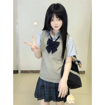 基礎款jk馬甲秋冬純色V領套頭毛衣無袖背心針織衫日系學院風寬松