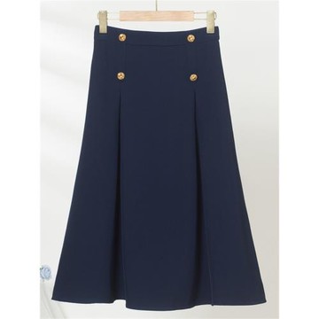 大洪洪自營春季金屬扣顯瘦氣質高腰傘擺中長款半身裙ve