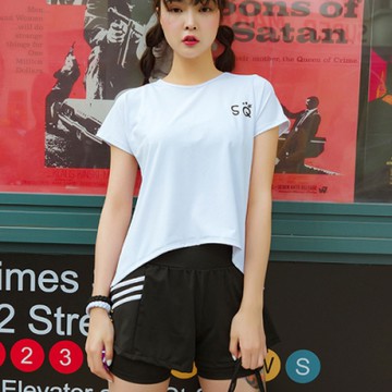 Biki比基尼妮泳衣，奧汀後叉泳裝運動泳衣學生泳衣(白M-2XL)