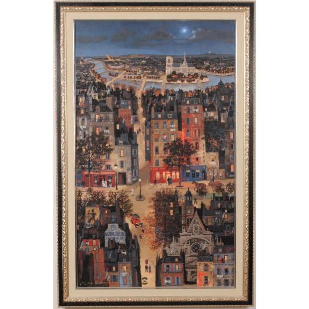 ミッシェル・ドラクロワ【夜の左岸】シルクスクリーン ミッシェル・ドラクロワ 夜の左岸 パリ 絵画 風景画 夜景
