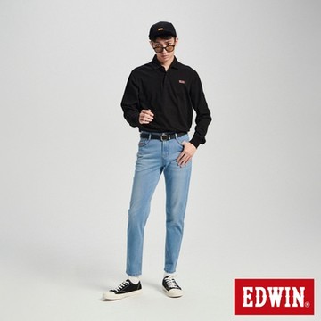 EDWIN 男裝 小LOGO薄長袖POLO衫-黑色