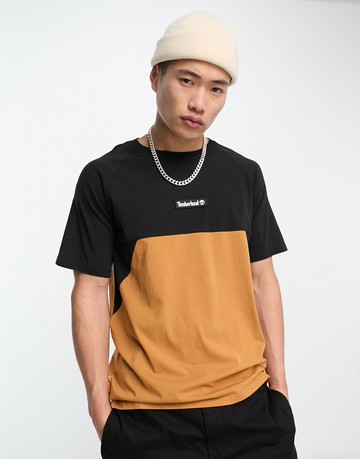 Timberland Cut & Sew t-shirt in black/tan