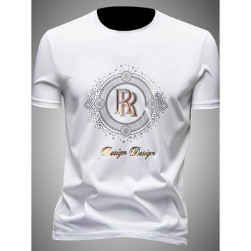 歐洲站潮牌燙鉆短袖T恤男夏季新款輕奢高檔絲光棉男士半截袖t恤男