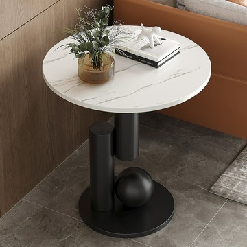 免運費/免關稅 現代小圓桌客廳沙發角幾巖板輕奢邊幾創意休閑金屬簡約圓形小茶幾