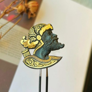 西班牙托萊多中古 40s 大馬士革金錯鐵手工鑿刻騎士盔甲戰神胸針