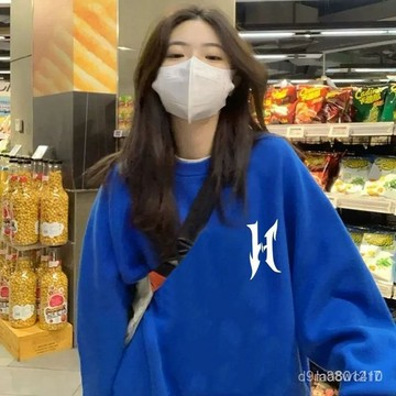 台灣出貨 圓領美式ins風衛衣 女士衛衣 大尺碼衛衣 秋冬寬鬆慵懶風衛衣 oversize重磅加絨加厚衛衣 女生衛衣