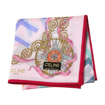 CELINE 彩色字母航海圖騰字母LOGO帕領巾(粉紅底/48CM)
