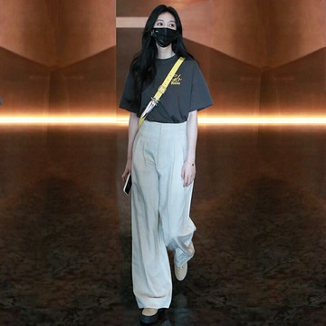 女士闊腿褲子夏季垂感高腰寬版后腰直筒休閒長褲簡約流行女裝【聚物優品】