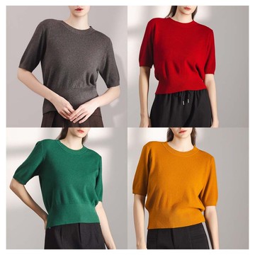 【ICare】秋色粗羅紋短袖針織上衣 - 4色(F) | 女針織 休閒上衣