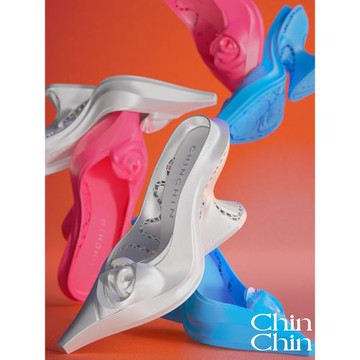 林允同款CHINCHIN玫瑰之弧高跟鞋潮流小眾尖頭后空粗跟異形鞋子女