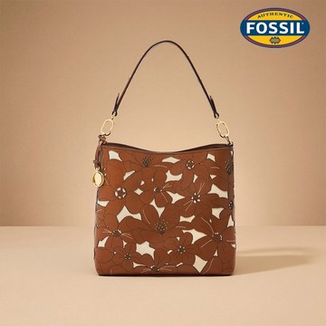 【FOSSIL 官方旗艦館】Jessie 真皮花卉滿版水桶包-咖啡色 ZB11197124
