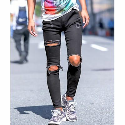 ラグスタイル デニム スキニー パンツ メンズ ハード ダメージ クラッシュ ストレッチ Bitter ビター系デニムパン メンズ ブラック Xl Luxstyle 通販 Lineポイント最大get Lineショッピング