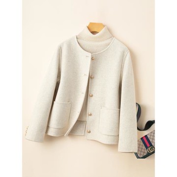 早春高端雙面羊絨大衣女短款減齡小個子小香風2024新款羊毛呢外套