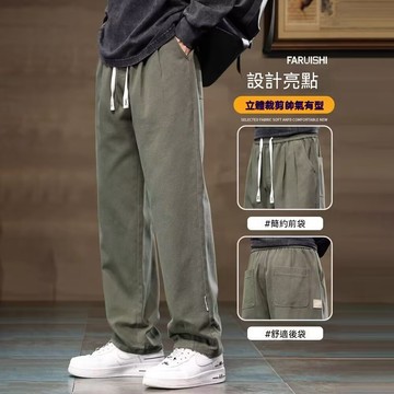 現貨隔日達 M-8XL 150KG可穿 日系宽松直筒休闲裤男宽松大码胖子长裤子潮牌新款复古垂感工装裤 直筒長褲 EURA
