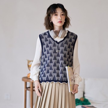 三角提花針織馬甲|背心|針織衫|兩色|春款|Sora-1123