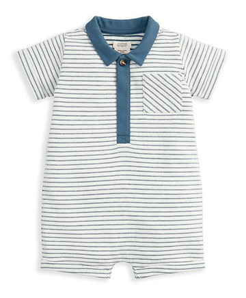 藍海波紋-短袖連身寬褲6-9m