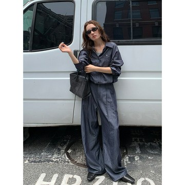 THE MIND 牛仔襯衫+背心+長褲三件套2025秋季休閑時尚套裝T5567Q鑫弘-素時衣櫥