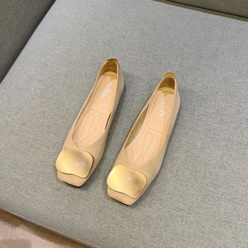 時尚單鞋女2025春季新款復古方頭奶奶鞋百搭軟皮方扣平底大碼瓢鞋