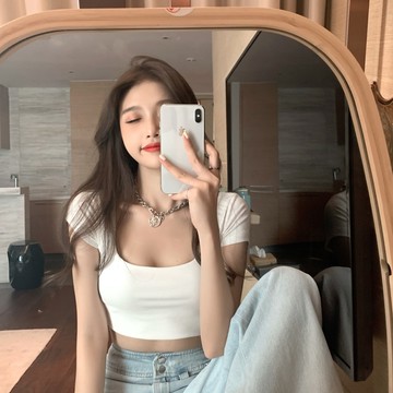 韓版小心機U領短版上衣【T356】