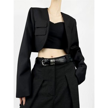 (免運)沒2月 黑色短款西裝外套女2025年春季新款小眾短西裝外套