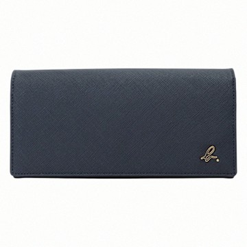 agnes b. 金b. logo 防刮皮革暗釦長夾(海軍藍)