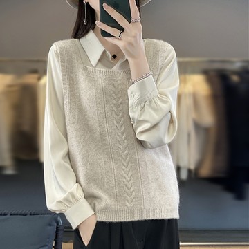 [巴黎精品] 羊毛背心無袖針織衫-方領編織花紋氣質女上衣4色a1if1