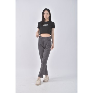 (S) lativ高腰丹寧牛仔質感棉質灰色長褲二手衣