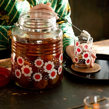 日本 ADERIA 日本製昭和系列復古花朵梅酒瓶3L-紅花款