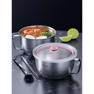 304不銹鋼泡面碗食品級帶蓋湯碗飯碗帶手柄飯缸學生快餐杯鐵飯盒