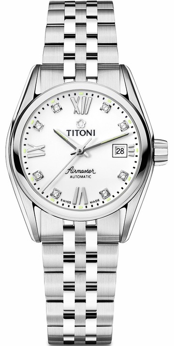 TITONI 梅花錶 空中霸王系列 AIRMASTER 機械女腕錶(23909S-063)-27mm-白面鋼帶【刷卡回饋 分期0利率】【APP下單點數13倍送】