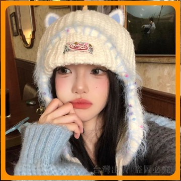 台灣出貨🔥帽子 護耳帽 針織帽子 毛線帽子 女生帽子 秋冬保暖帽 雷鋒帽 大頭圍帽子 防寒帽 貓咪耳朵帽子 百搭毛帽 生