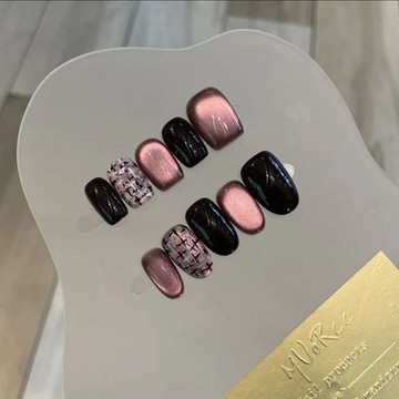 💗台灣出貨💗暗黑純手工美甲貼片 秋冬新款貓眼美甲 小香風高階顯白可拆卸成品指甲片 軟彈薄不傷本甲 平價高質感可拆卸甲片