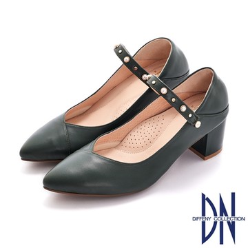 DN跟鞋_MIT柔軟羊皮2way可拆繫帶V口跟鞋-墨綠