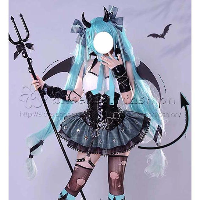 初音 ミク はつね Miku 小悪魔 コスプレ衣装 ウィッグ 靴 道具