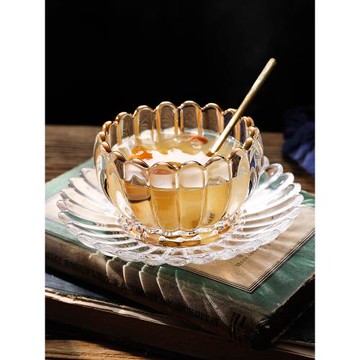 家用高檔燕窩碗精致金邊玻璃碗創意透明下午茶銀耳湯碗甜品糖水盅