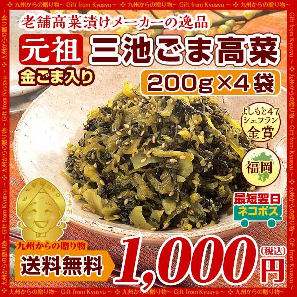 金ごま入り 元祖ごま高菜(200g)X4袋 ウコン塩漬込み高菜漬に焙煎胡麻を加えて漬物 送料無料 食品 ポッキリ ご飯のお供 ポイント消化 b1 漬物 つけもの 送料無料