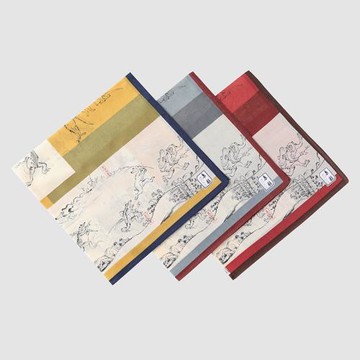 日本制和音女士手帕手絹純棉超薄和風方巾吸汗柔軟鳥獸人物戲畫